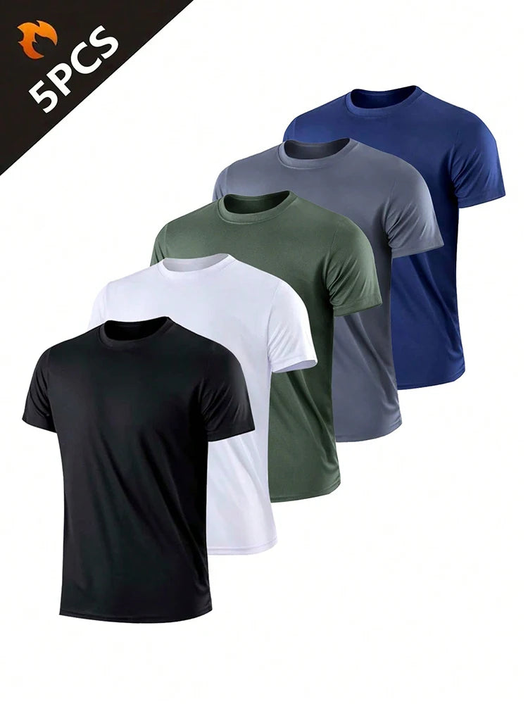 5PCS Men's Solid Color Sports T-Shirt