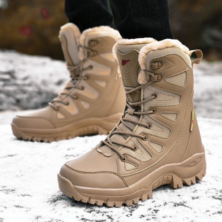 Plush Men Lace Up Waterproof Snow Boots