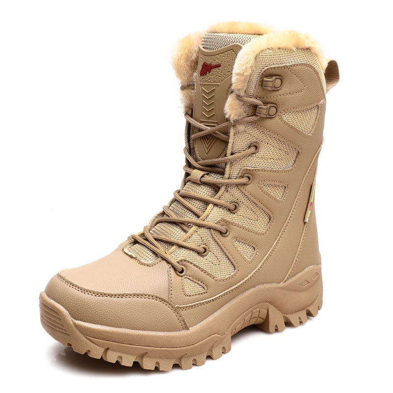 Plush Men Lace Up Waterproof Snow Boots