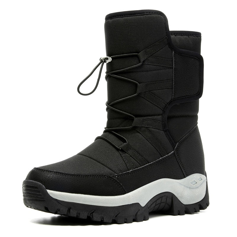 Plush Men Lace Up Waterproof Snow Boots