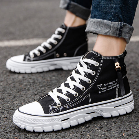 Men Canvas Style High Top Flat Sneakers