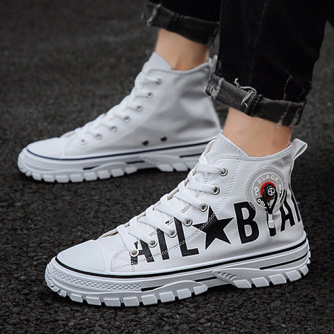 Men Canvas Style High Top Flat Sneakers