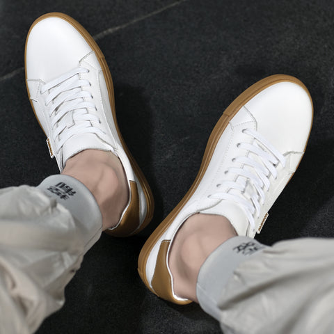 Men Genuine Leather Luxury White Sneakers