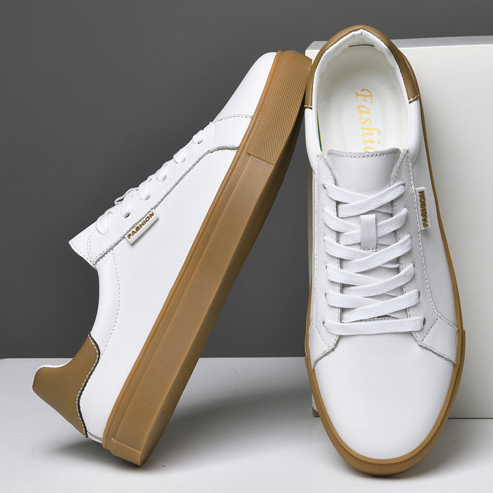 Men Genuine Leather Luxury White Sneakers